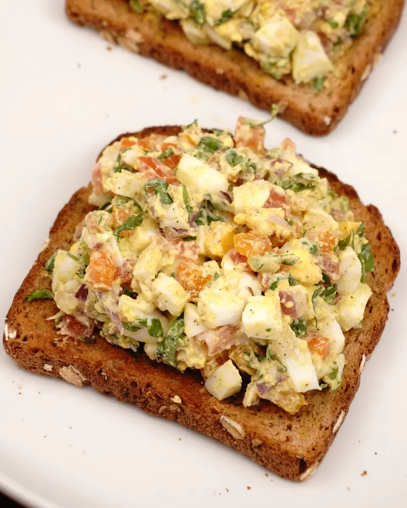 Curd Egg Veggie Salad Open Sandwich