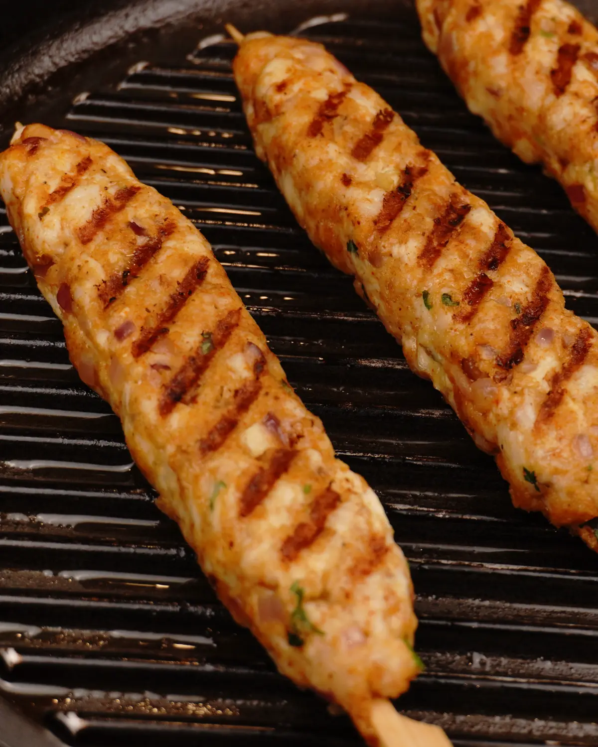 Low Calorie Pan Grilled Chicken Seekh Kebab - Indian recipe showing finished dish ready to serve