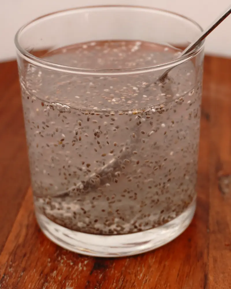 Simple Chia Lime Water - close up view of finished dish plated and garnished