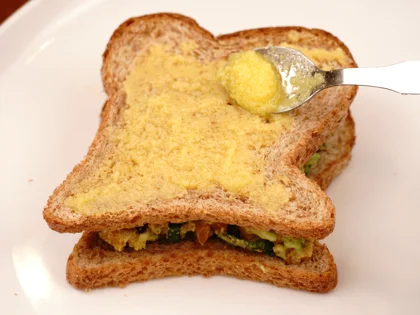 Avocado Chicken Tikka Sandwich - Apply ghee and place Into the pan