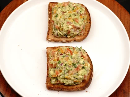 Avocado Veggie Salad Open Sandwich - Stuffing the Bread