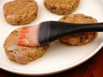 broiled chicken patty kebab - Prepare liquid ghee, and coat patties 
