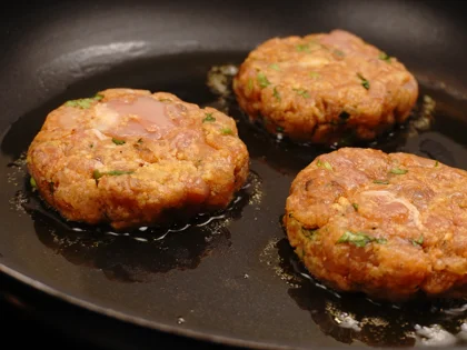 Restaurant Style Chicken Patty Kebab - Browning the patties