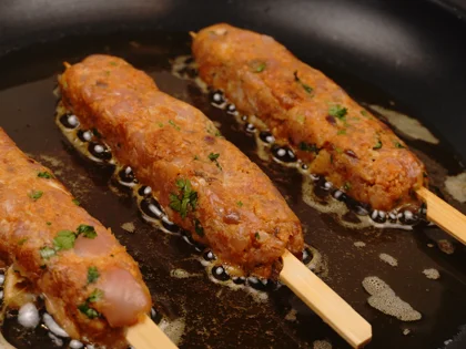 Restaurant Style Chicken Seekh Kebab - Browning the kebabs