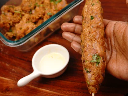 Restaurant Style Chicken Seekh Kebab - Shaping onto Skewers
