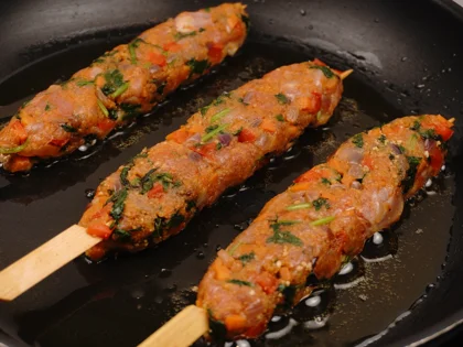  Veggie Loaded Chicken seekh kebab - Browning the kebabs