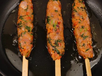  Veggie Loaded Chicken seekh kebab - Browning the kebabs