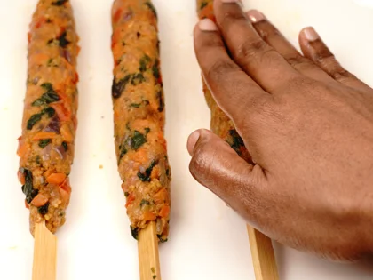  Veggie Loaded Chicken seekh kebab - Gently roll and flatten the mixture on the skewers