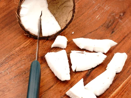   Coconut Milk  - Removing the Flesh and Brown Skin