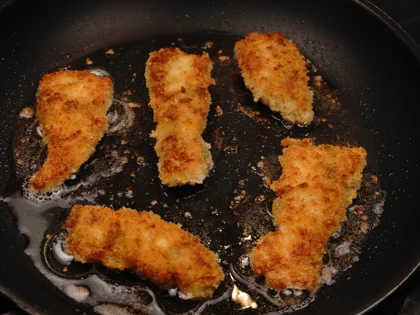 Crispy Pan Fried Panko Chicken - Frying the Second Side