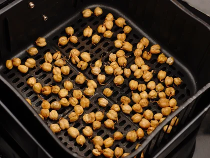 Crunchy Air Fried Sprouted Chickpeas -  Cook the chick peas until turns golden brown 