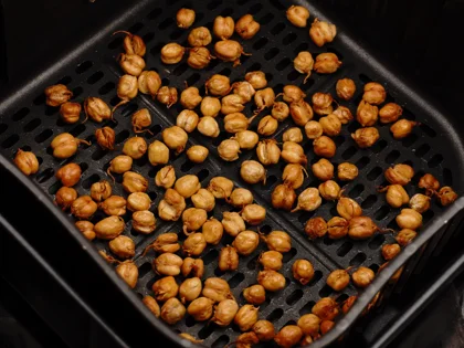 Crunchy Air Fried Sprouted Chickpeas -  Cook the chick peas until turns golden brown 