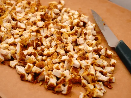 Curd Chicken Open Sandwich - Chop in to pieces