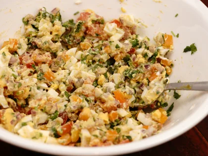 Curd Egg Veggie Salad Open Sandwich - Prepare Stuffing