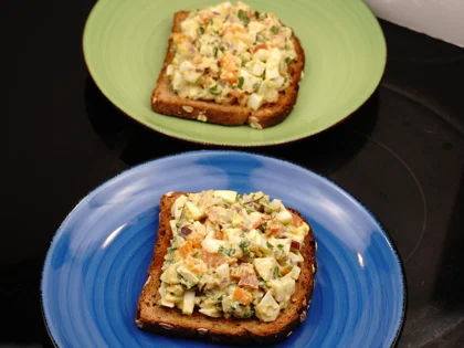 Mayo Egg Veggie Salad Open Sandwich - Stuffing the Bread