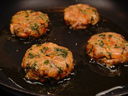 Veggie Loaded Fish Patty Kebab - Cook the patties first side untill form brown/dark brown crust over medium flame