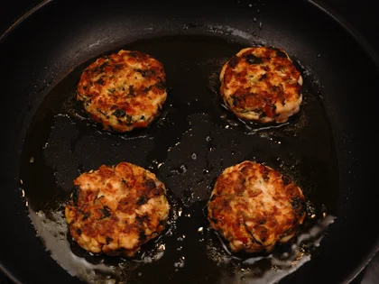 Veggie Loaded Fish Patty Kebab - Fip the fish patties, reduce the heat to medium-low, until form brown/dark brown crust
