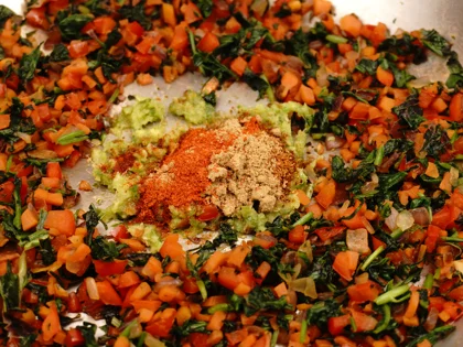 Veggie Loaded Fish Seekh Kebab - Add ground spices along with ghee