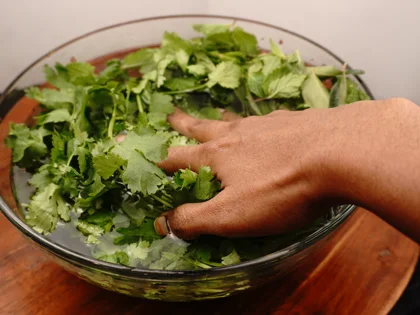 Green Juice With Chia Seeds - Clean the leaves 