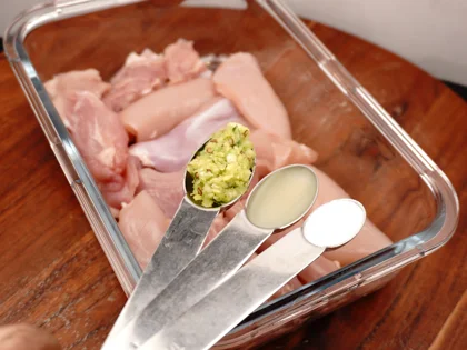 Hariyali Murgh Tikka - Coat the following ingredients and chill