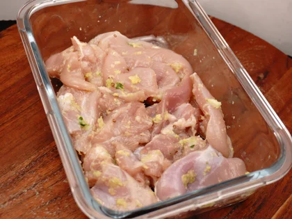 Hariyali Murgh Tikka - Coat the following ingredients and chill