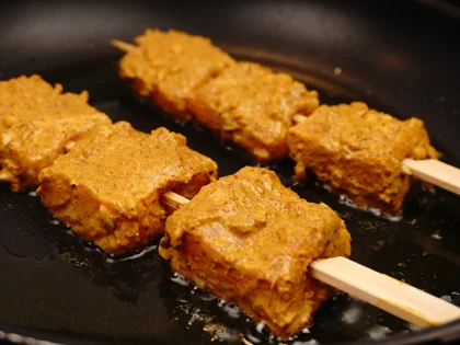 Garlic Fish Tikka (Lasooni Fish Tikka) - Cooking the Skewers (First Side)