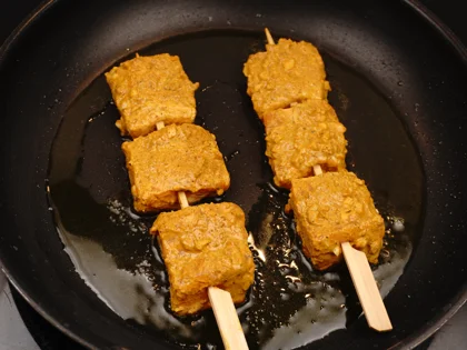 Garlic Fish Tikka (Lasooni Fish Tikka) - Cooking the Skewers (First Side)