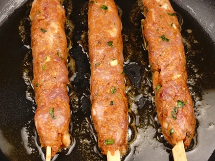 Less prep time -15 mins chicken seekh kebab                - Browning the kebabs