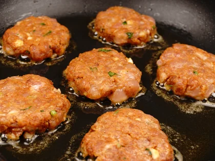 Less Prep Time -15 Mins Chicken Patty Kebab                - Browning the patties