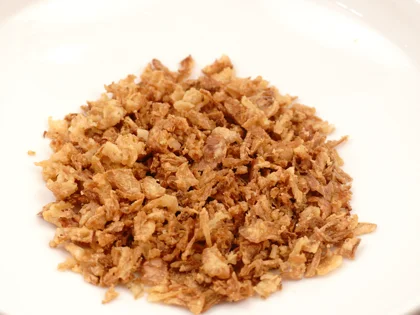 Place the fried onion in the clean bowl, using hands to crush them in to small pieces