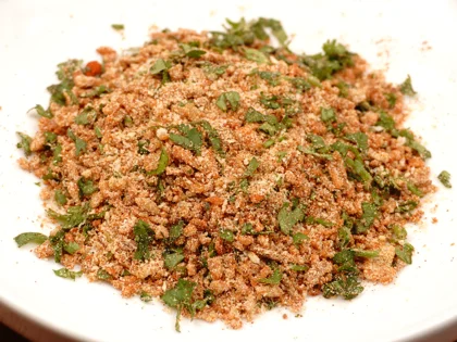 To prepare masala mixture, add the following ingredients to the crushed fried onion then mix well 