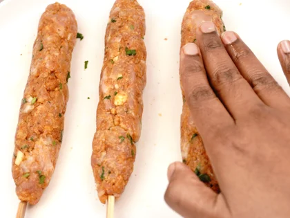 Less prep time -15 mins chicken seekh kebab                - Gently roll and flatten