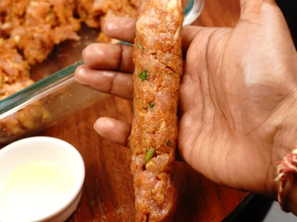 Less prep time -15 mins chicken seekh kebab                - Shaping onto Skewers