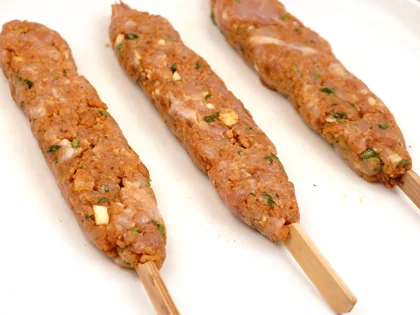 Less prep time -15 mins chicken seekh kebab                - Gently roll and flatten