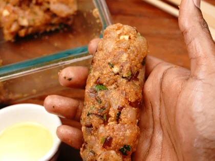 Low Calorie Chicken Seekh Kebab - Shaping onto Skewers