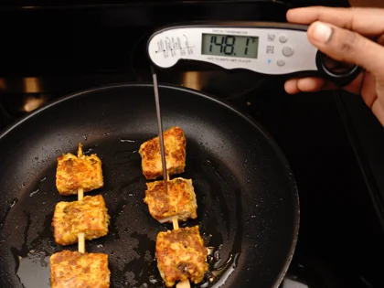 Low Carb, Less Oil Lasooni Fish Tikka - Cook the skewers on both thin sides then flip second flat side with closed lid 