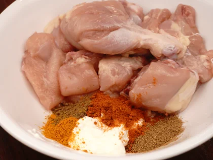 Mughlai Chicken Curry - Prepare marinade, coat and refrigerate