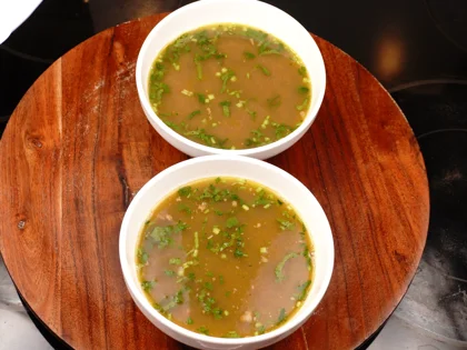 Baby Goat Mutton Shorba (Soup) -  Garnish and Serving