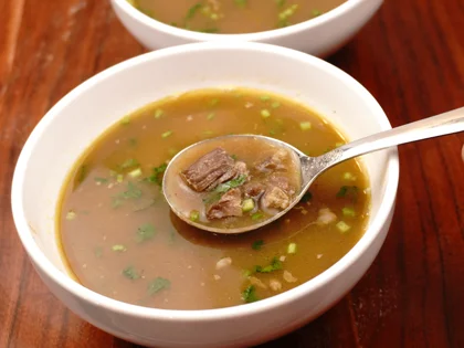 Baby Goat Mutton Shorba (Soup) -  Garnish and Serving