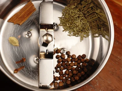 Baby Goat Mutton Shorba (Soup) - Grind the whole dry spices first, followed by the fresh aromatics.