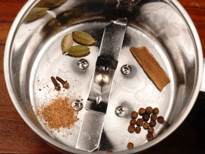 Pot-Cooked Mutton Curry (Baby Goat) — Restaurant Style - Grind the whole dry spices first, followed by the fresh aromatics.