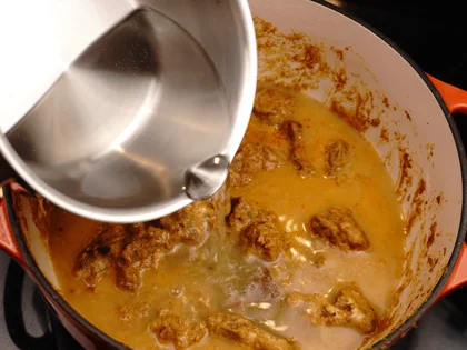 Pot-Cooked Mutton Curry (Baby Goat) — Restaurant Style - Add Hot Water and Boiling