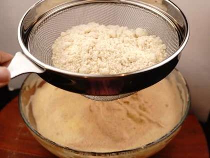 3 Ingredient Dates Cake -  Sieve the almond flour and fold without losing the lightness of the egg