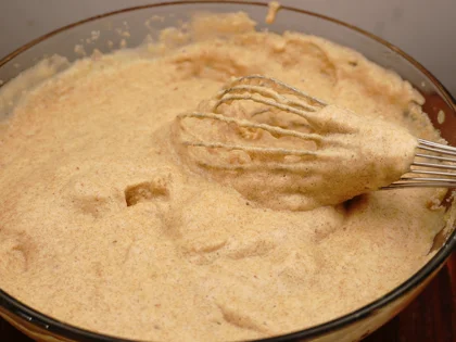 3 Ingredient Dates Cake -  Sieve the almond flour and fold without losing the lightness of the egg