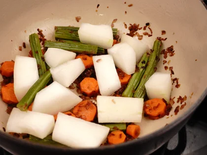 Restaurant Style Vegetable Sambar - Second add soft vegetables