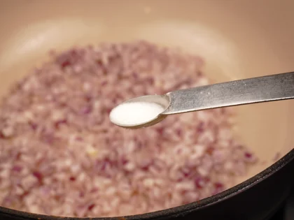 Restaurant Style Vegetable Sambar - Add chopped onion & salt