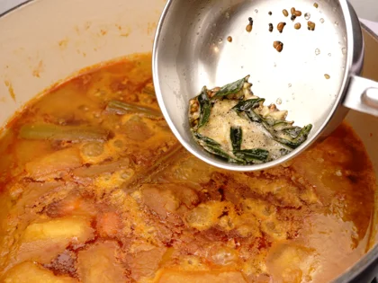 Restaurant Style Vegetable Sambar - Add the tempering and fresh herbs: