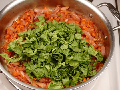 Veggie Poori Masala - Saute the Spinach